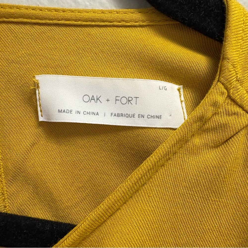 Oak + Fort Mustard Yellow Blouse Size L Flowy Relaxed Minimalist Long Sleeve Top - Picture 5 of 11